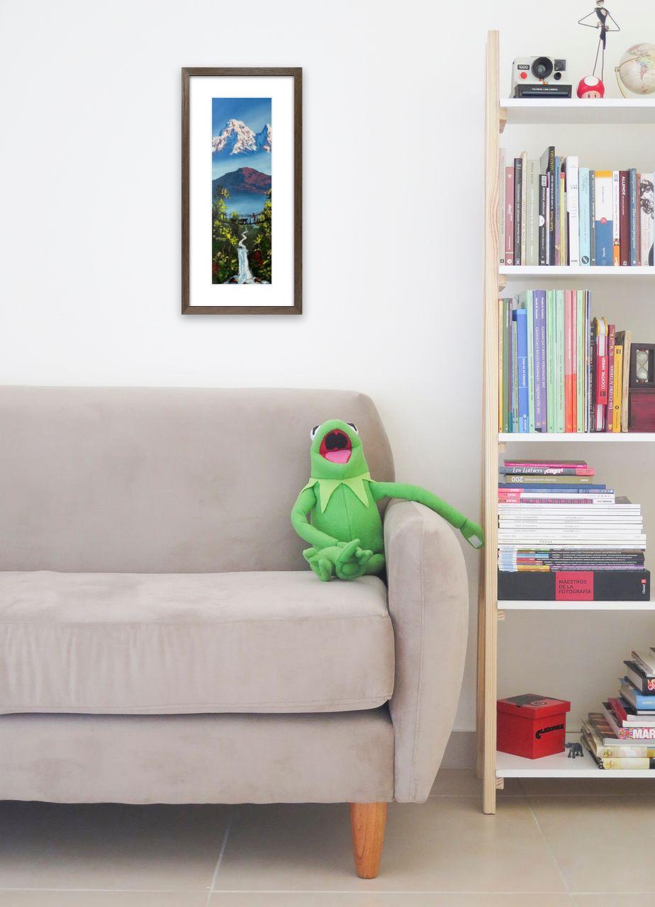 Vertical Himalayan Bridge – Acrylic Canvas Painting with Waterfall & Snowy Peaks