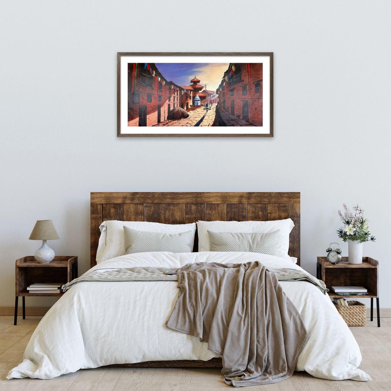 Kathmandu Heritage Street – Acrylic Canvas Painting of Newar Architecture & Pagoda Temple