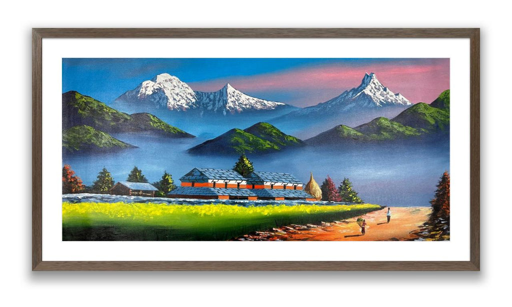 Himalayan Countryside – Acrylic Canvas Painting of Machhapuchhre & Village Path