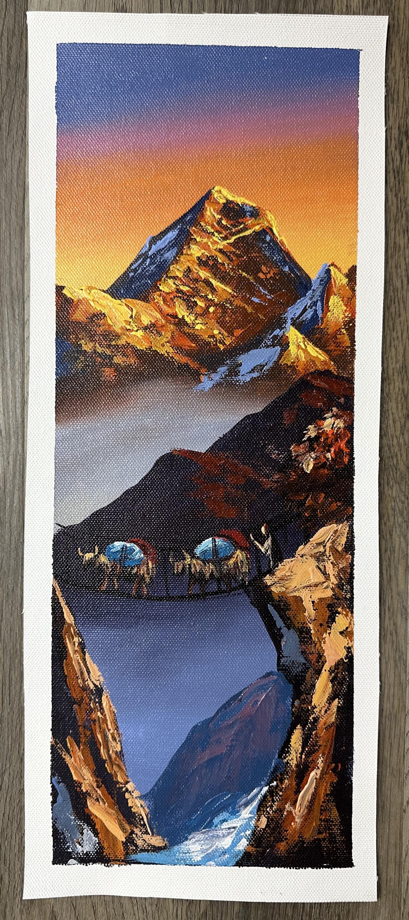 Golden Everest – Yak Caravan on Suspension Bridge Painting