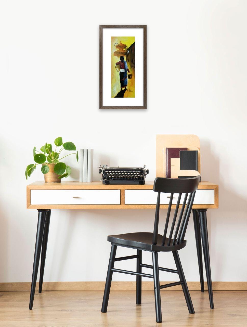 Traditional Nepali Hand-Painted Canvas | Village Woman Artwork | Cultural Wall Art Home Décor