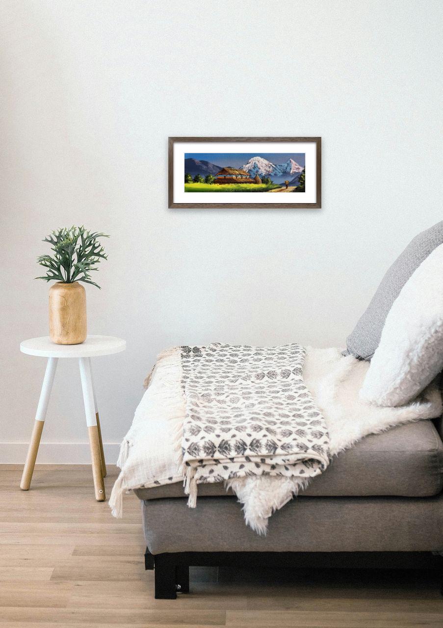 Rustic Himalayan House – Village Path and Mountain View Painting