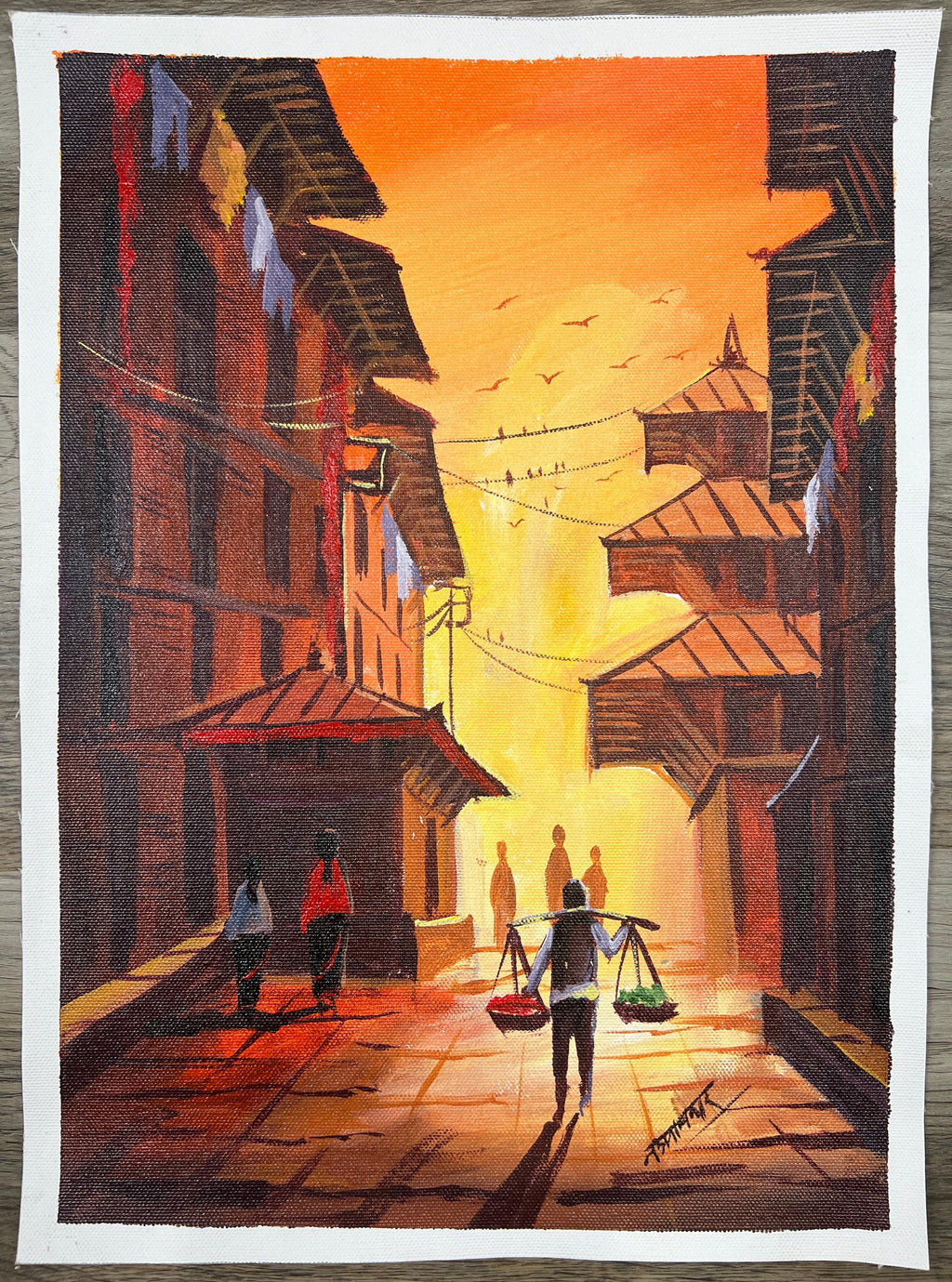 Kathmandu Morning Street – Hand-Painted Artwork