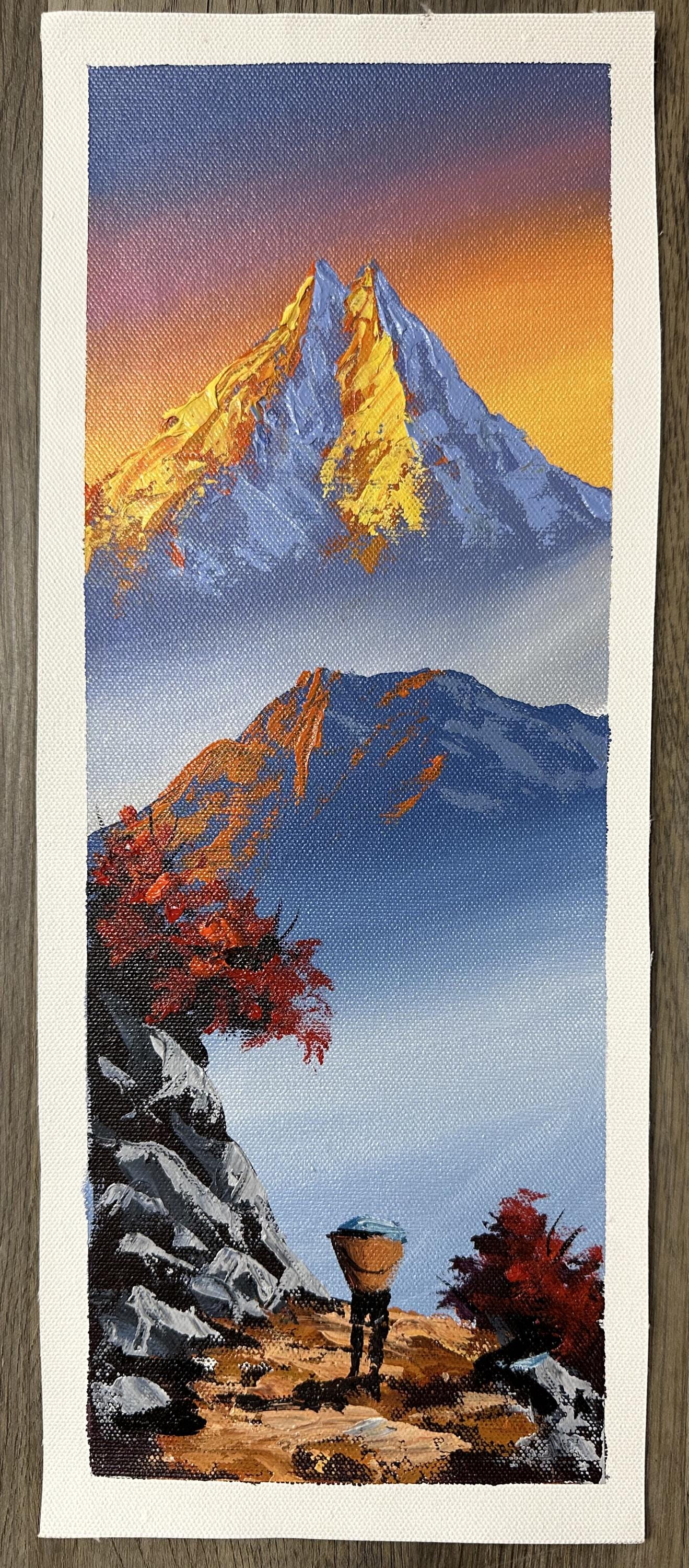 Golden Peaks and Lone Walker – Himalayan Sunrise Painting