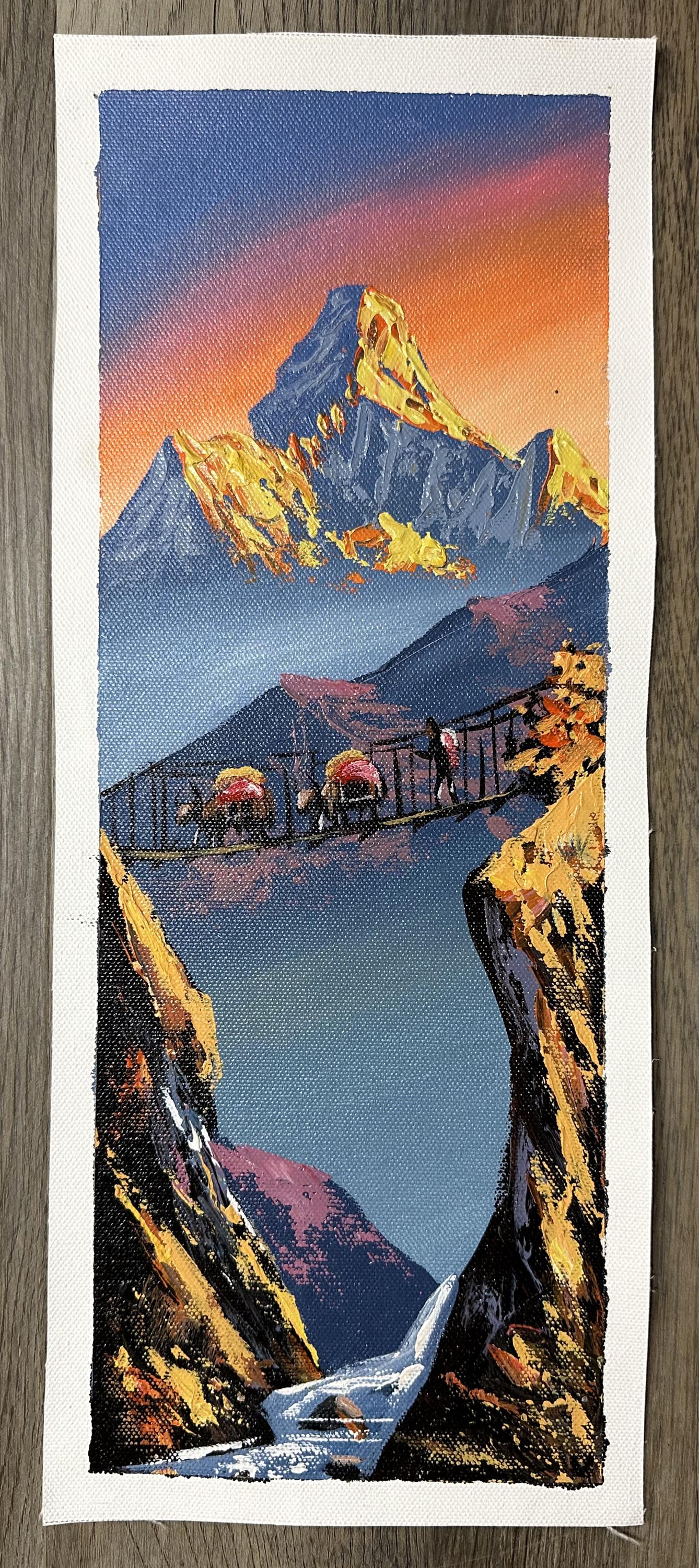 Golden Bridge Crossing – Machhapuchhre at Sunset Himalayan Painting