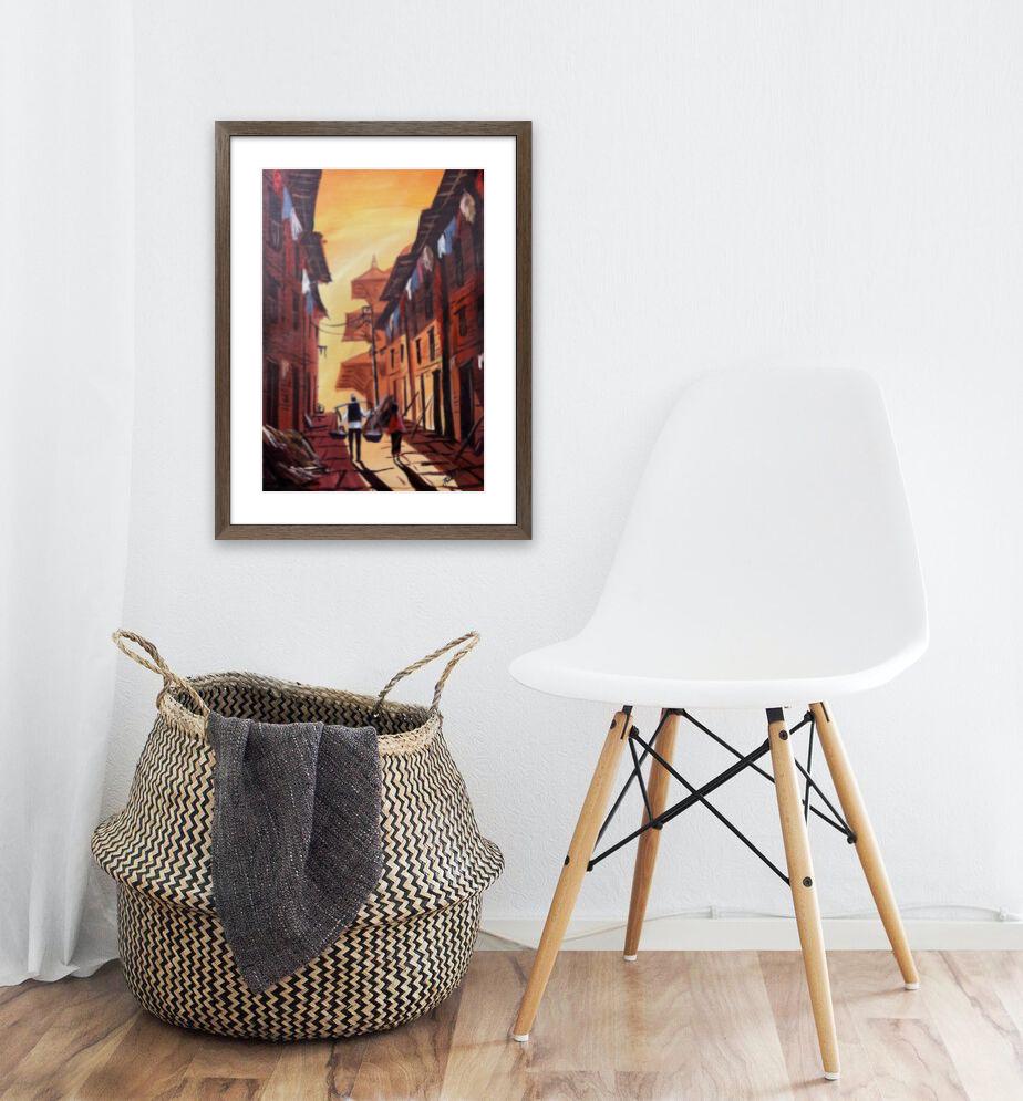 Sunset in Bhaktapur – Traditional Nepal Street Scene Painting