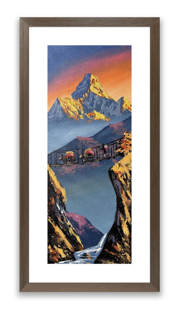 Golden Bridge Crossing – Machhapuchhre at Sunset Himalayan Painting