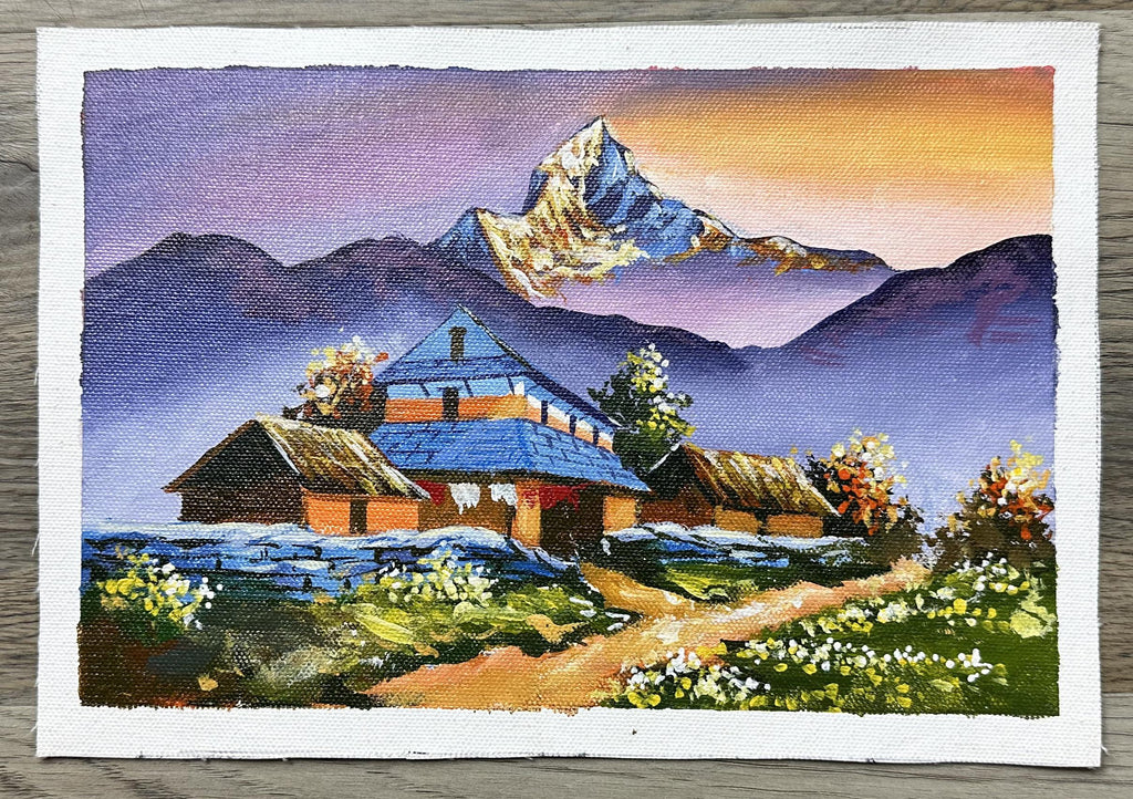 Golden Sunrise – Himalayan Village and Machapuchare Painting