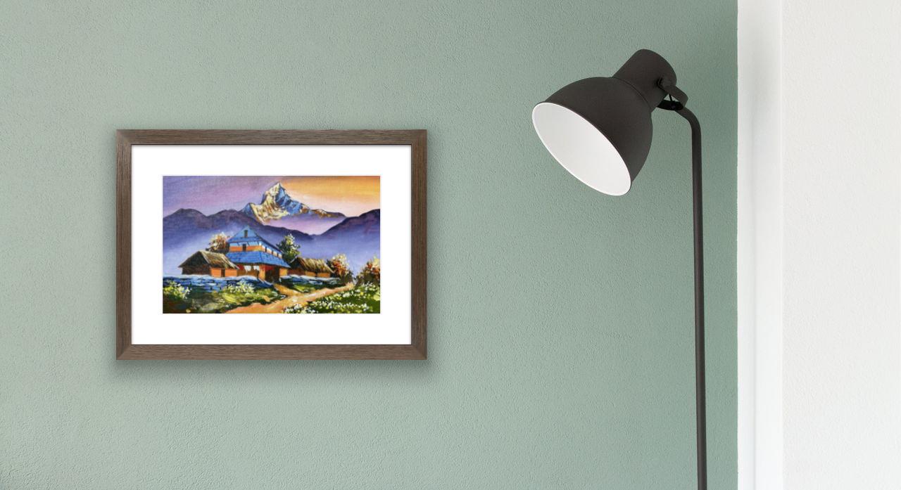 Golden Sunrise – Himalayan Village and Machapuchare Painting