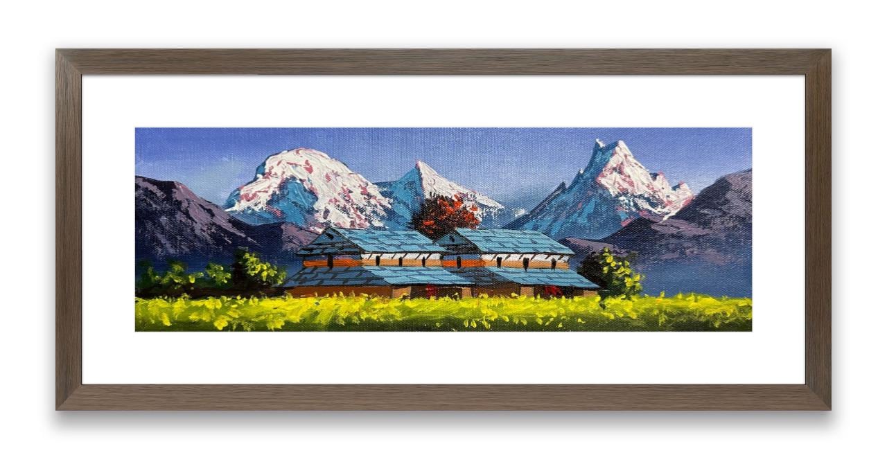 Annapurna & Machapuchare View – Traditional Himalayan Village House Painting