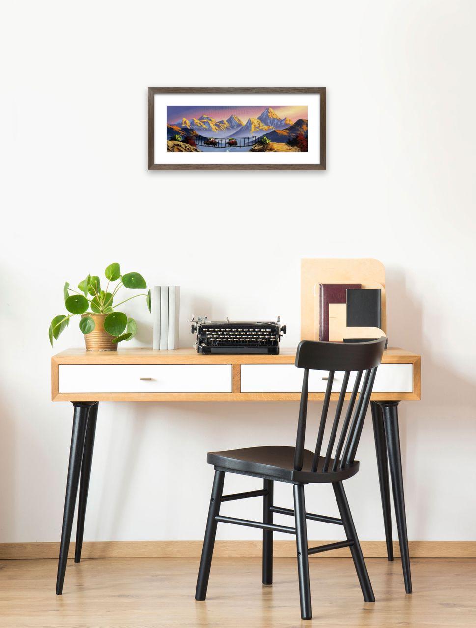 Sunrise Over the Himalayas – Yak Caravan on Suspension Bridge Acrylic Canvas Painting