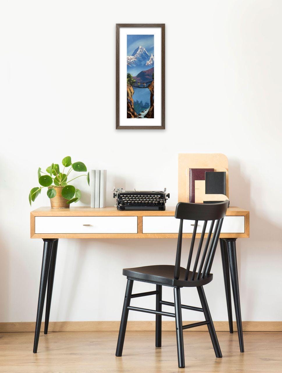 Suspension Bridge Trek – Mountain Landscape Painting