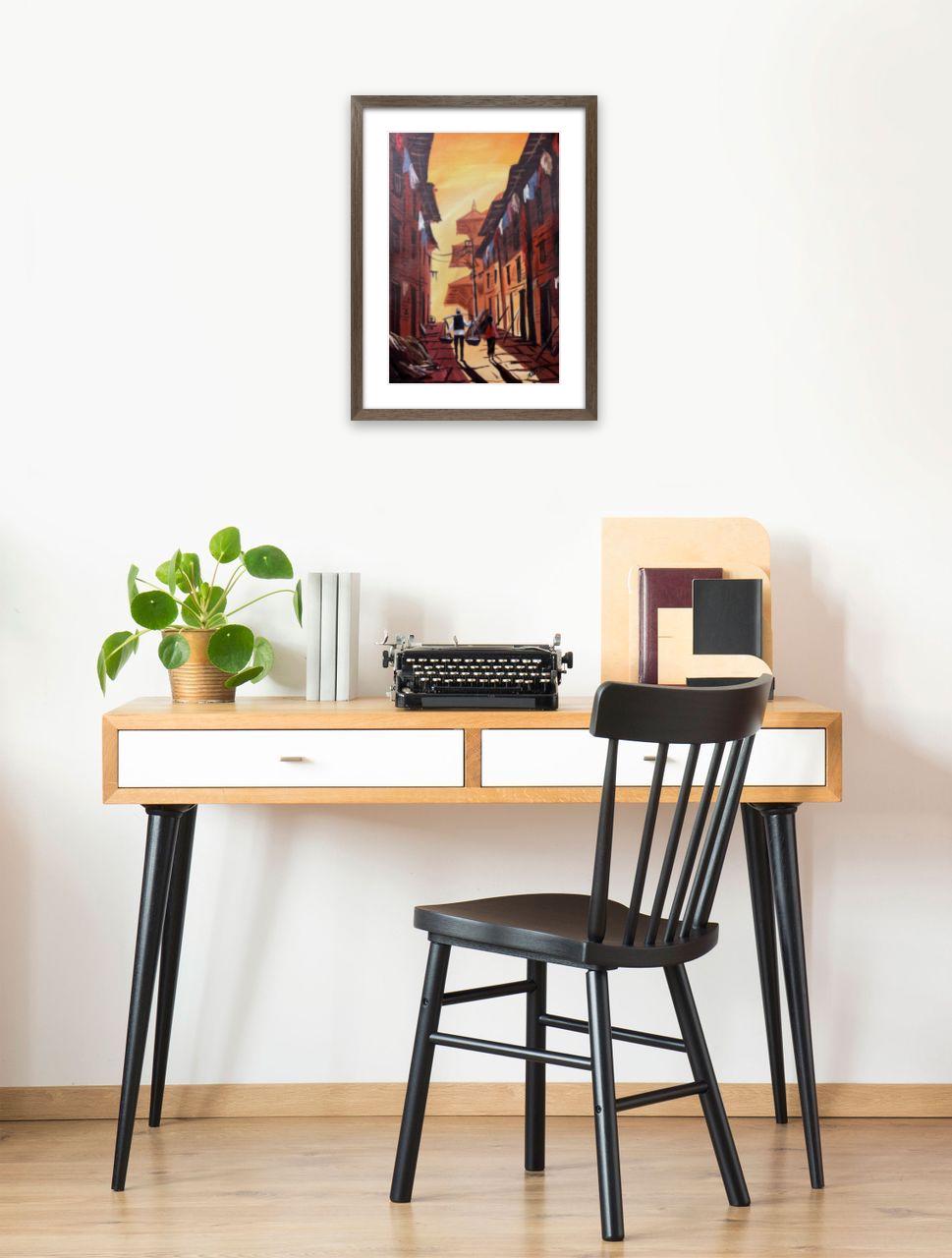 Sunset in Bhaktapur – Traditional Nepal Street Scene Painting