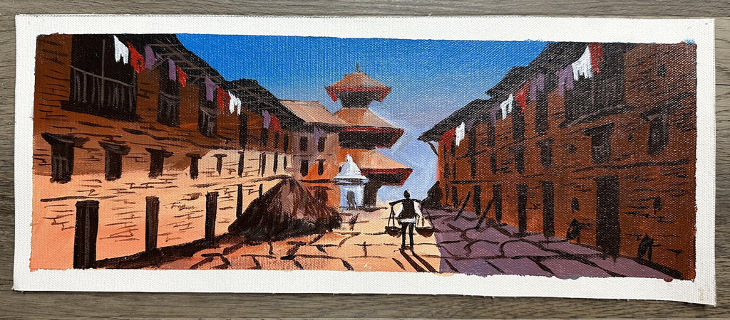 Traditional Newar Street – Nepali Heritage Village Painting