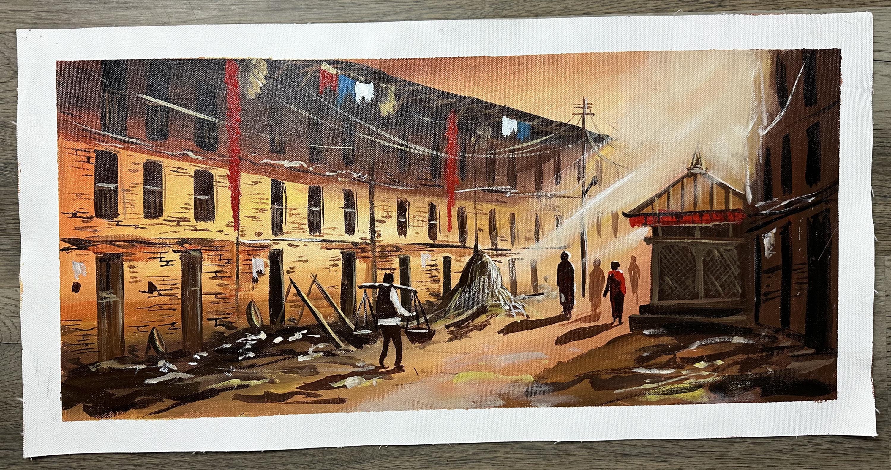 Golden Hour Newar Courtyard – Daily Life Scene