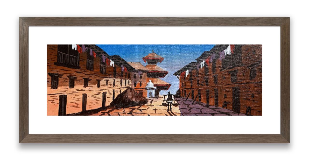 Traditional Newar Street – Nepali Heritage Village Painting