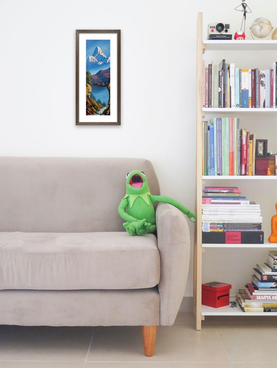 Vertical Himalayan Bridge – Acrylic Canvas Painting with Waterfall & Machhapuchhre