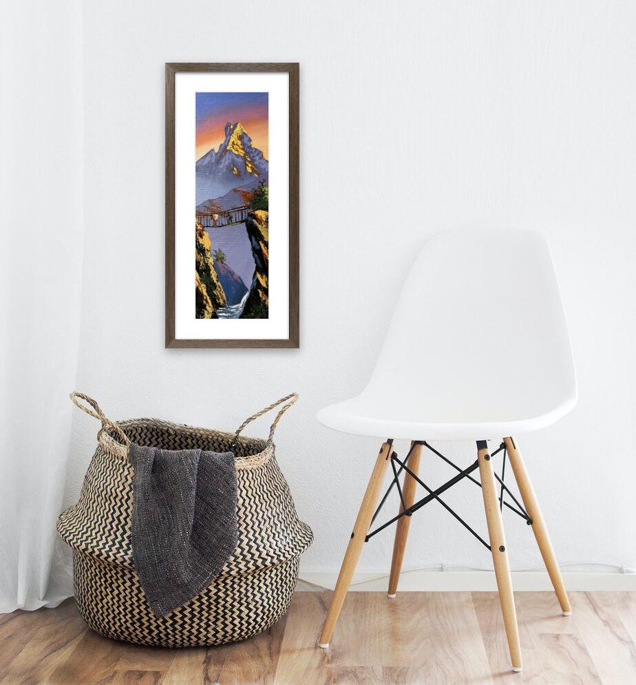 Golden Sunrise Over Fishtail – Vertical Himalayan Bridge Acrylic Canvas Painting