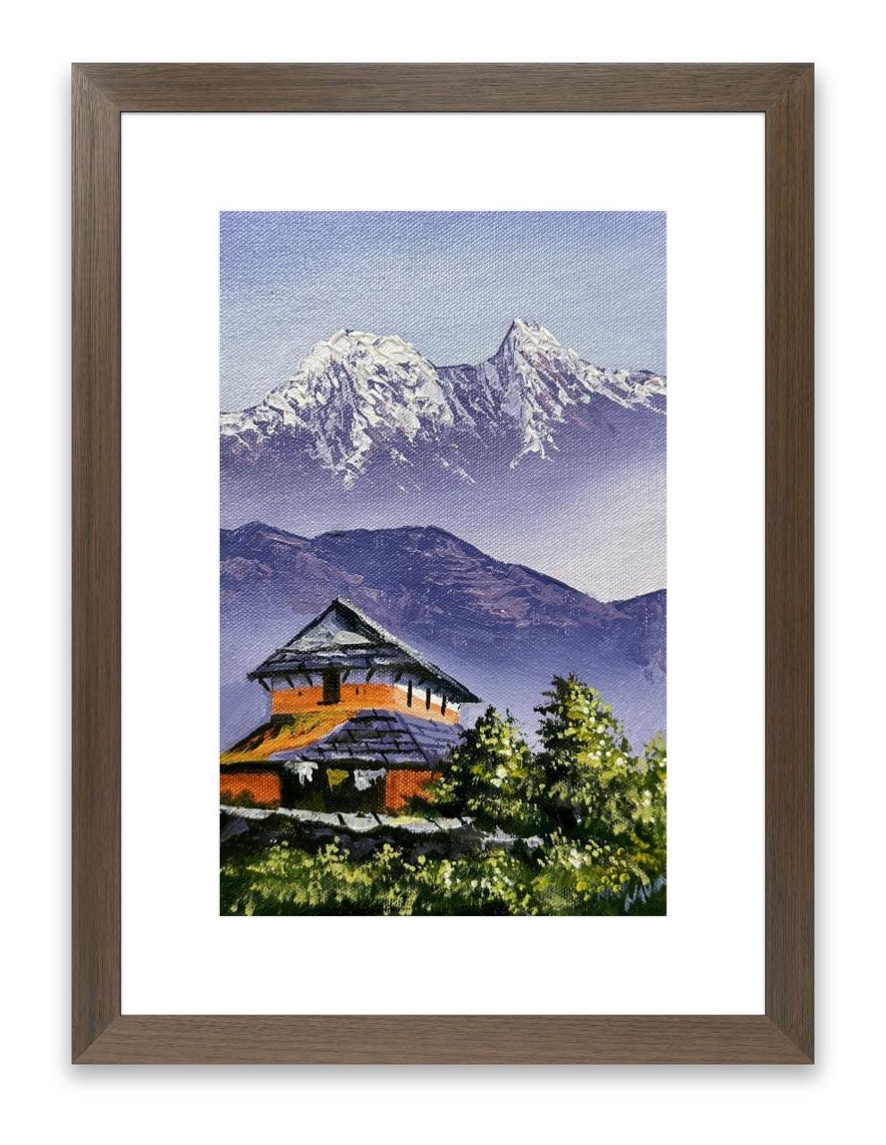 Traditional Nepalese House – Himalayan Mountain View Painting
