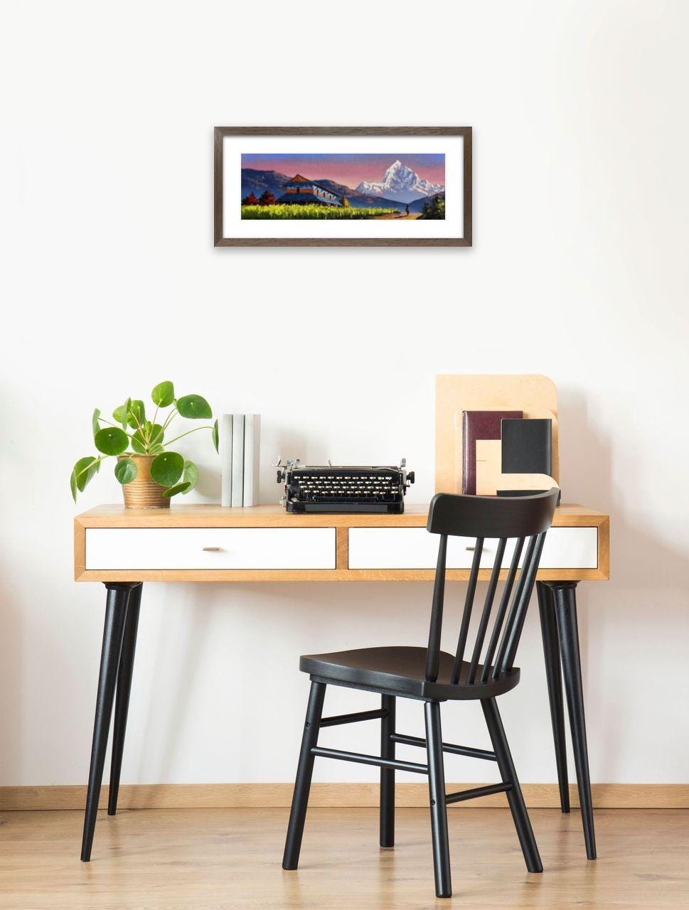 Mountain Village Morning – Himalayan Field and Fishtail Acrylic Canvas Painting