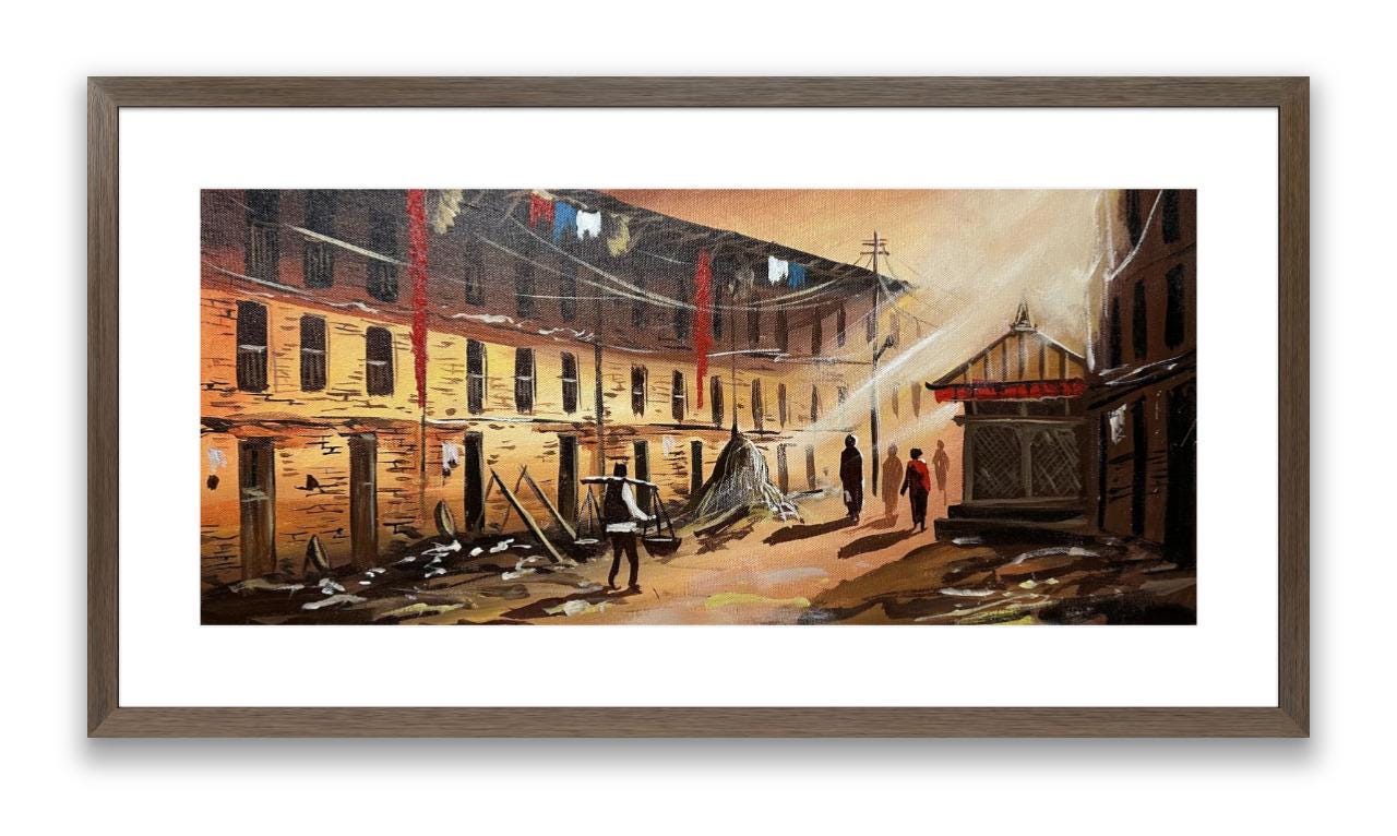 Golden Hour Newar Courtyard – Daily Life Scene