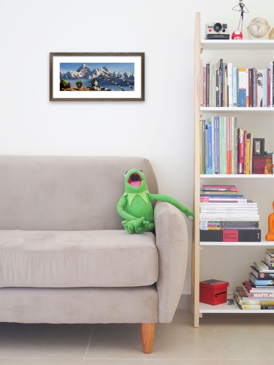 Mountain Stupa with Prayer Flags – Himalayan Landscape Painting