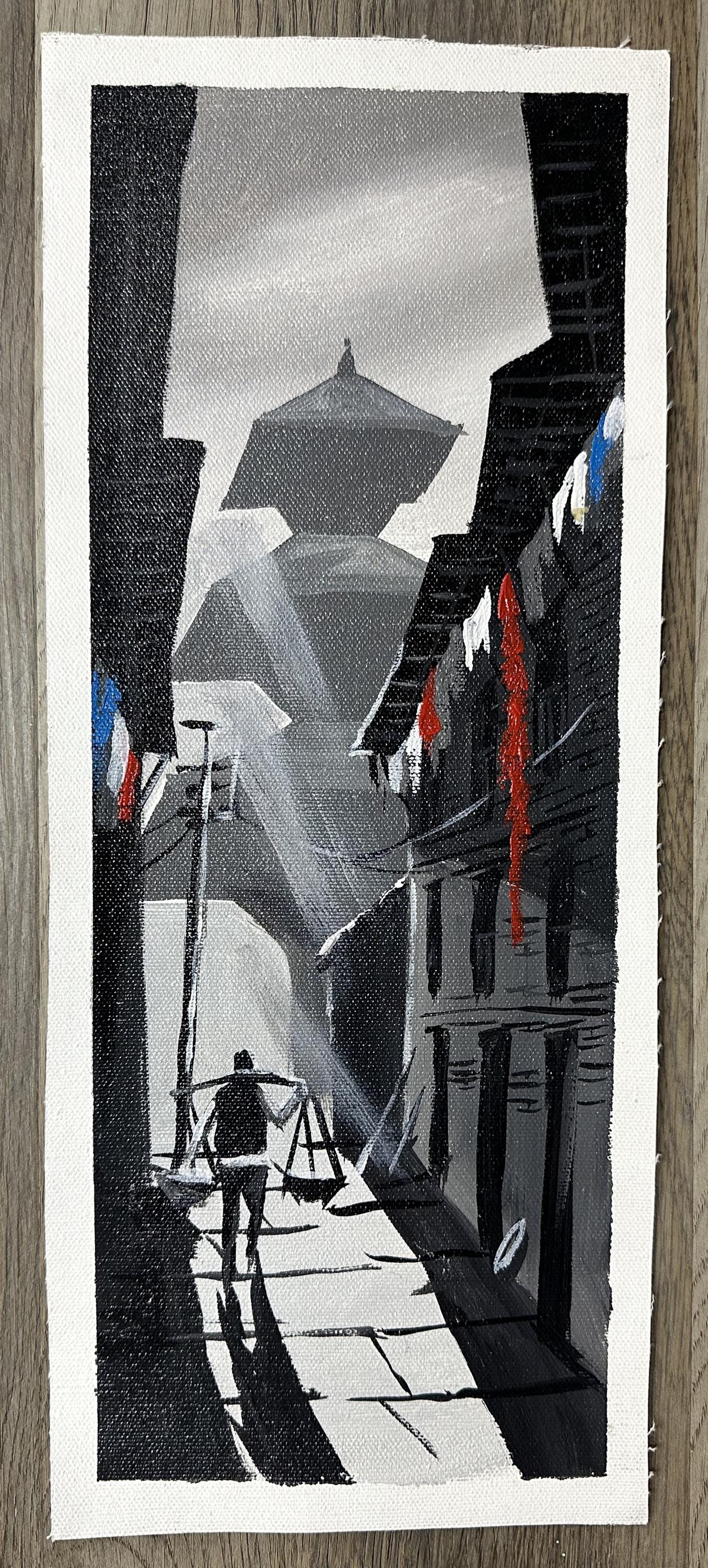 Morning Rays in Bhaktapur Alley – Monochrome Street Painting