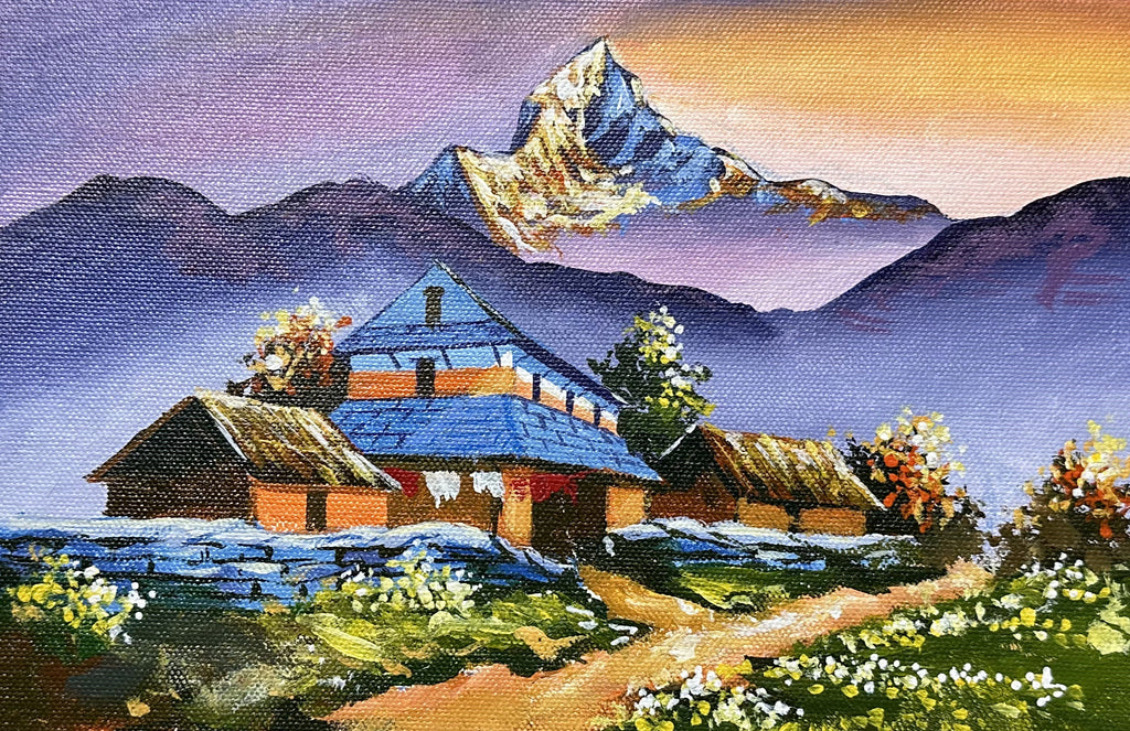 Golden Sunrise – Himalayan Village and Machapuchare Painting