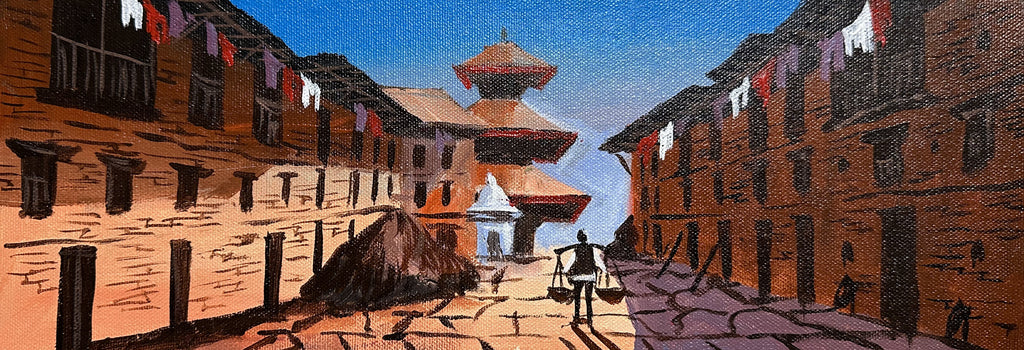 Traditional Newar Street – Nepali Heritage Village Painting