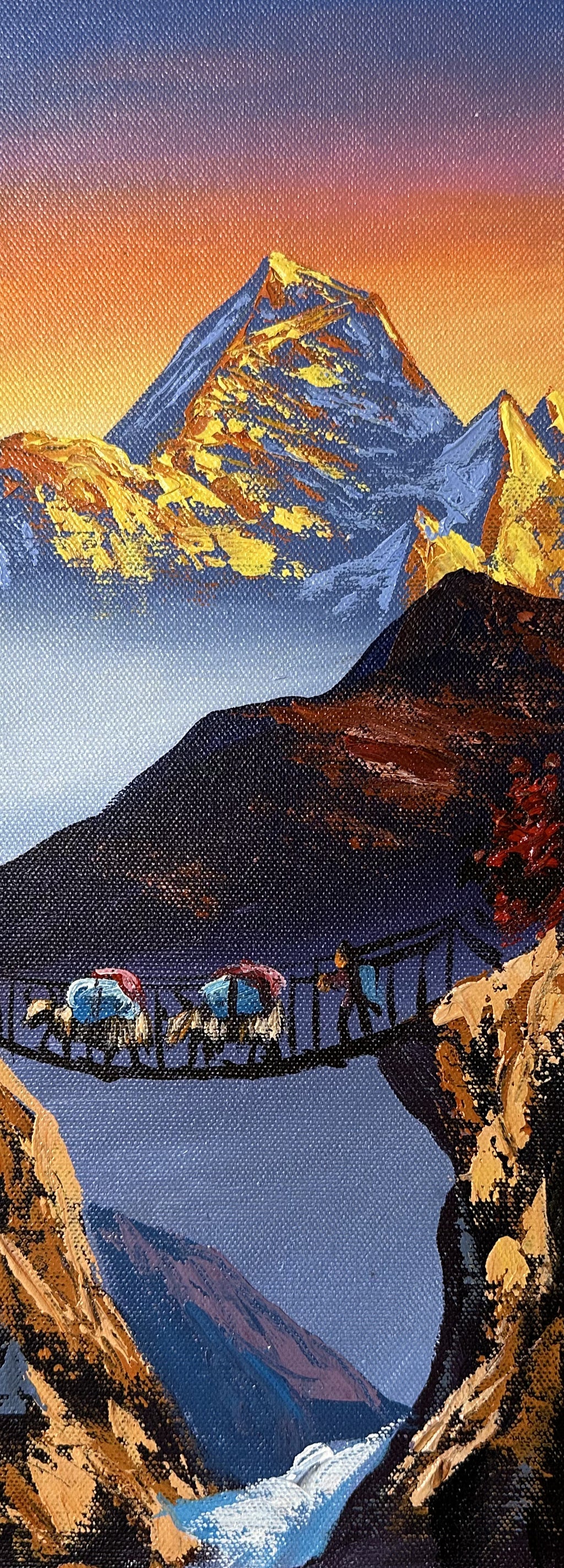 Machhapuchhre Sunset – Yak Caravan Crossing Bridge