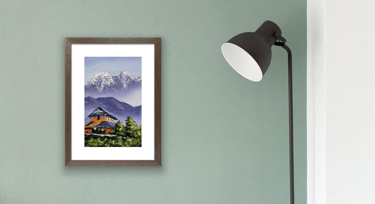 Traditional Nepalese House – Himalayan Mountain View Painting