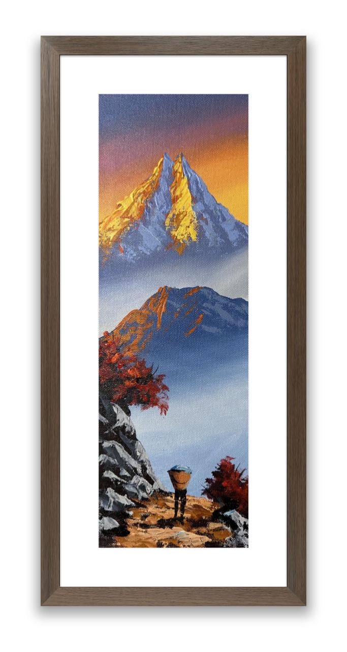 Golden Peaks and Lone Walker – Himalayan Sunrise Painting