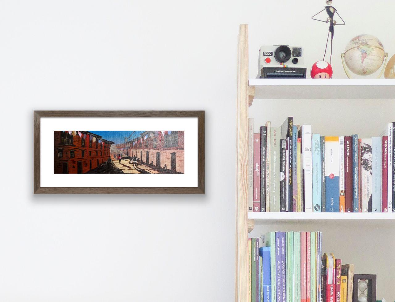 Kathmandu Alley Scene – Acrylic Canvas Painting of Newar Brick Houses & Daily Life