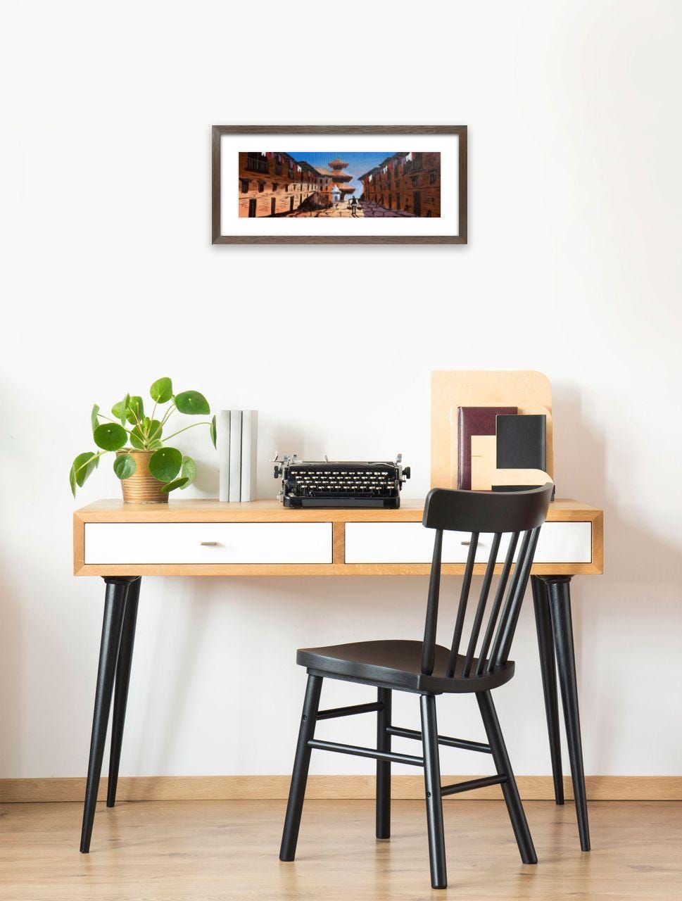 Traditional Newar Street – Nepali Heritage Village Painting