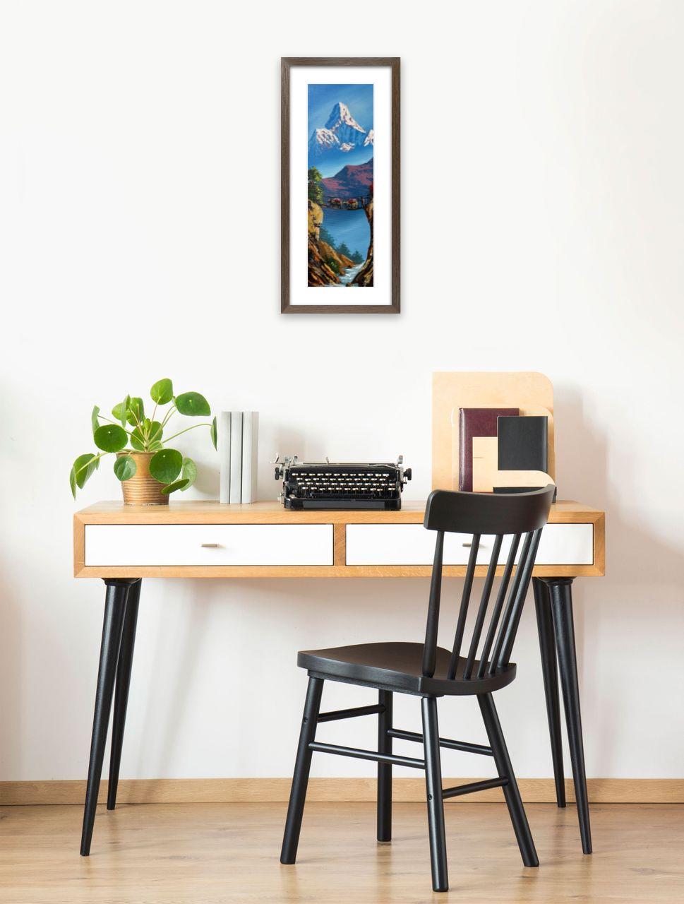 Vertical Himalayan Bridge – Acrylic Canvas Painting with Waterfall & Machhapuchhre