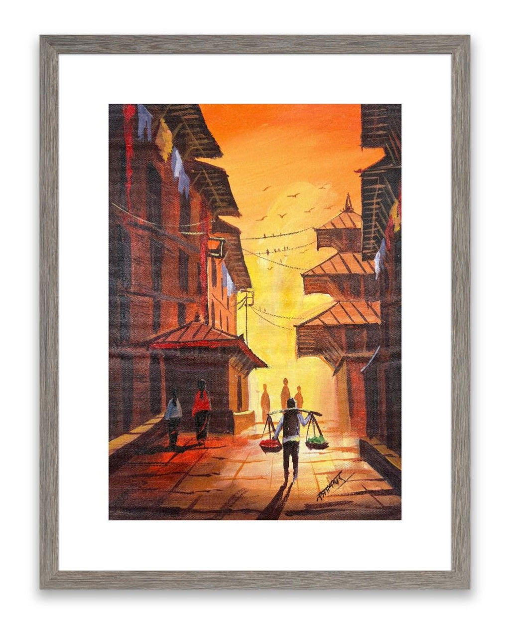 Kathmandu Morning Street – Hand-Painted Artwork