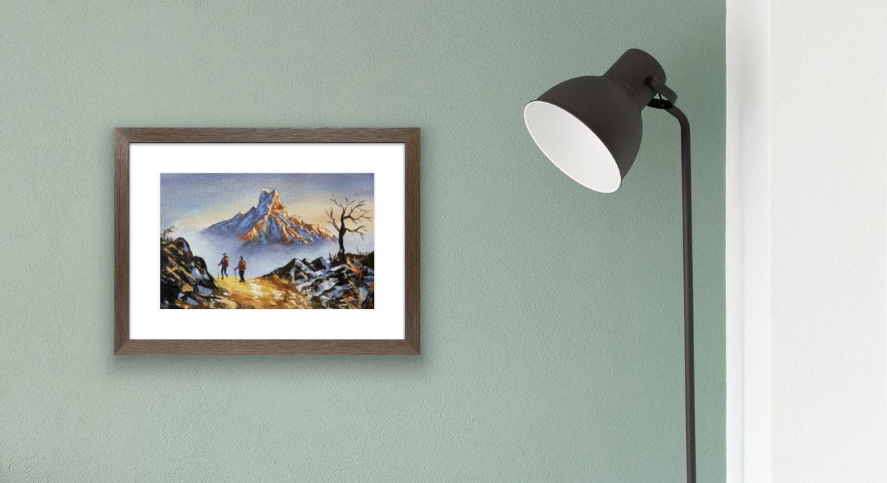 Golden Himalayan Trek – Machapuchare Mountain Sunrise Painting