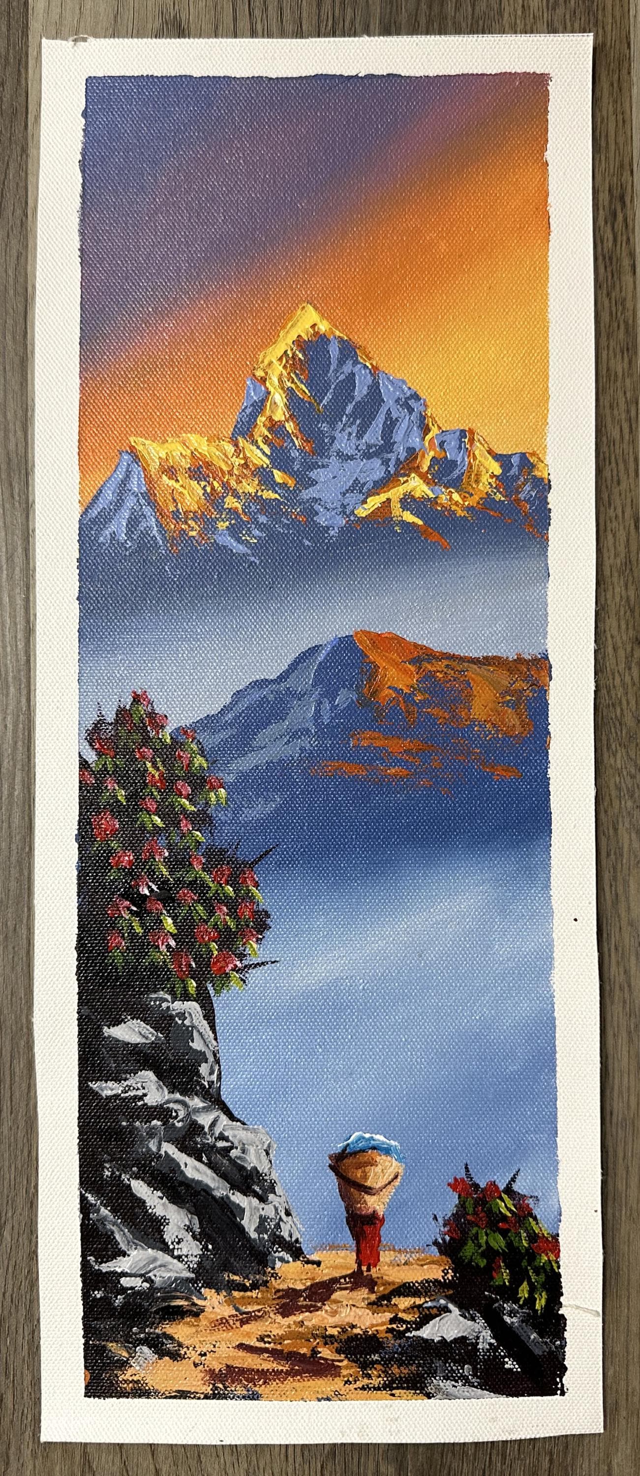 Golden Machhapuchhre – Himalayan Path and Rhododendrons Painting