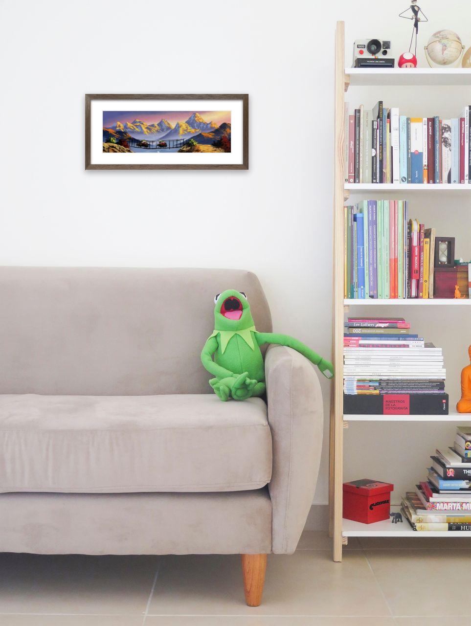 Sunrise Over the Himalayas – Yak Caravan on Suspension Bridge Acrylic Canvas Painting