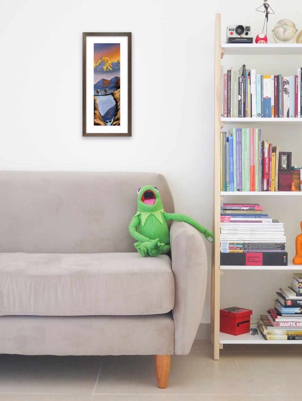 Golden Dawn on Suspension Bridge – Himalayan Landscape Painting