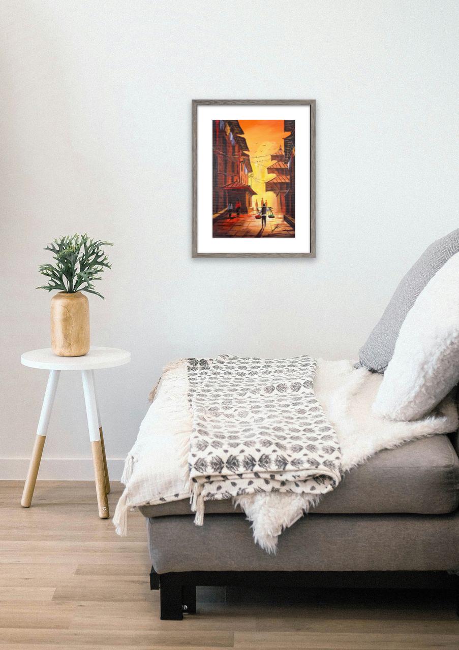Kathmandu Morning Street – Hand-Painted Artwork