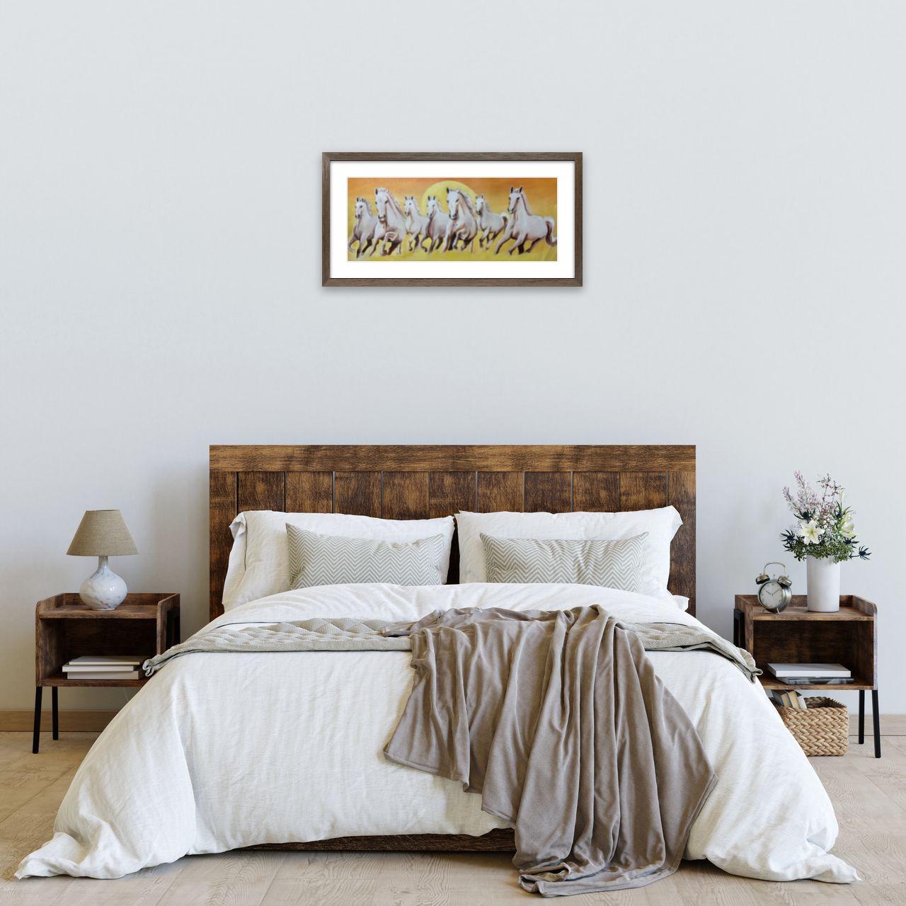 Seven White Horses Canvas Wall Art – Handmade Sunrise Painting for Living Room & Office Decor