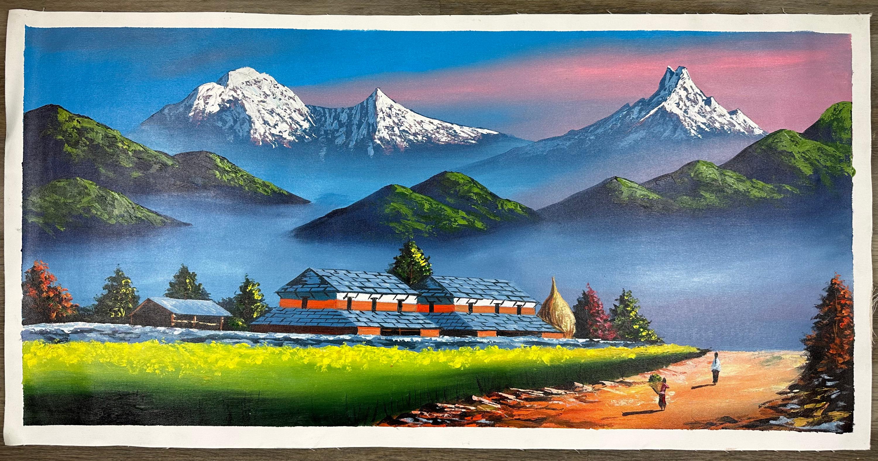 Himalayan Countryside – Acrylic Canvas Painting of Machhapuchhre & Village Path