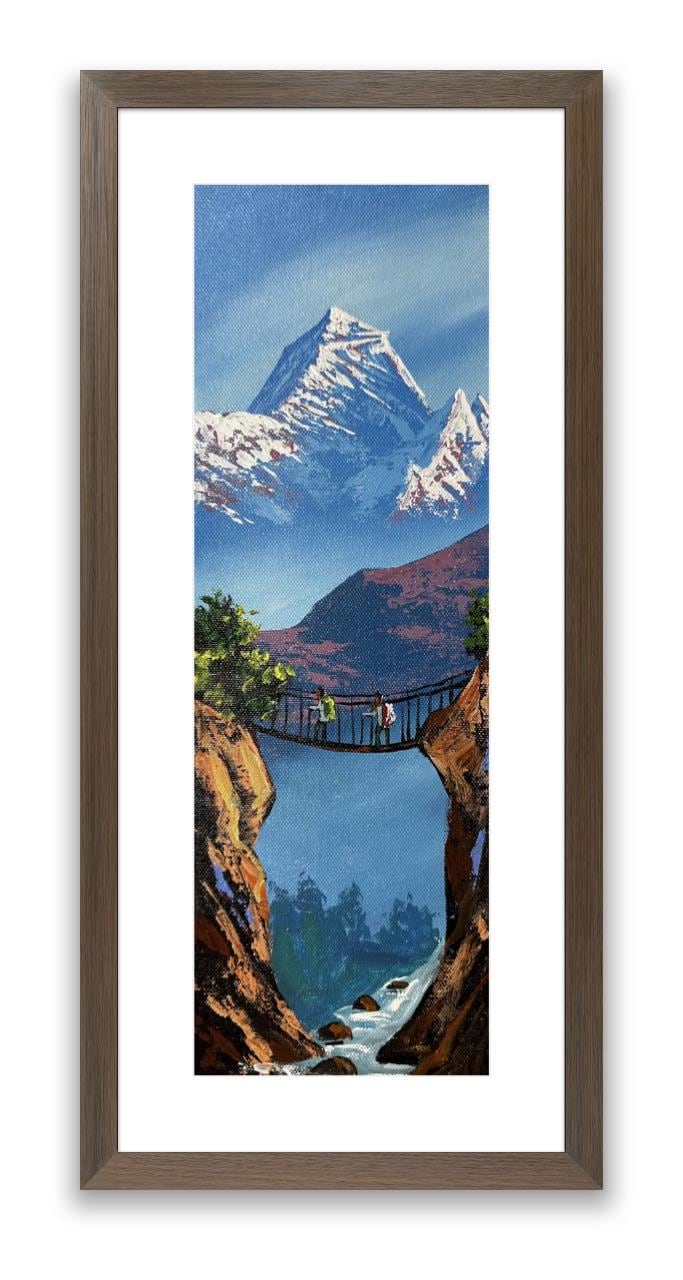 Suspension Bridge Trek – Mountain Landscape Painting