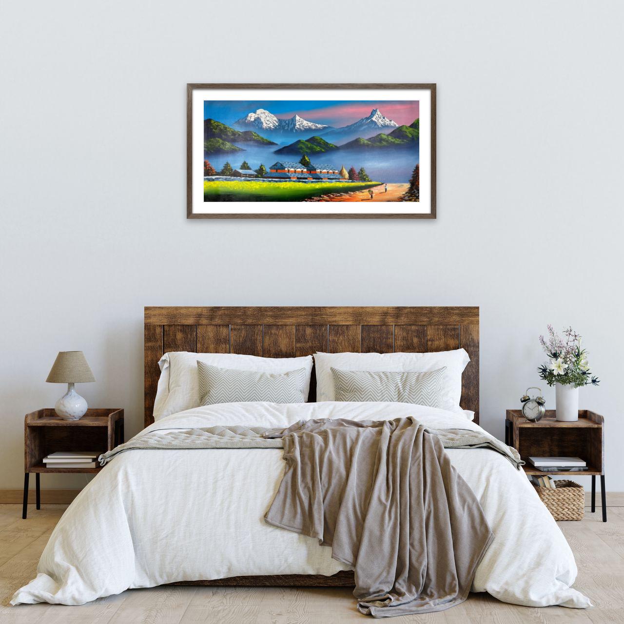 Himalayan Countryside – Acrylic Canvas Painting of Machhapuchhre & Village Path