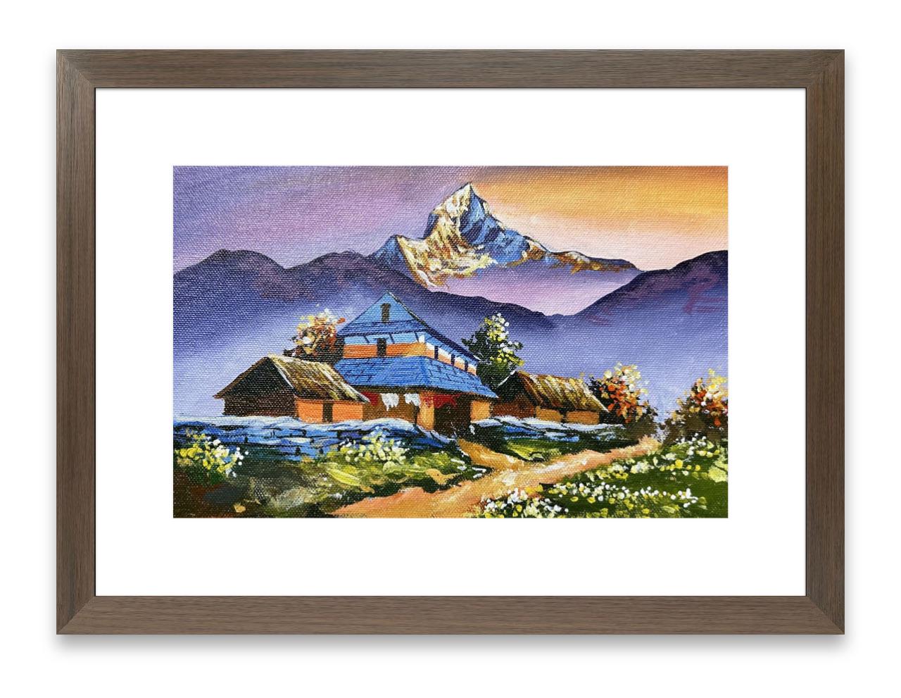 Golden Sunrise – Himalayan Village and Machapuchare Painting