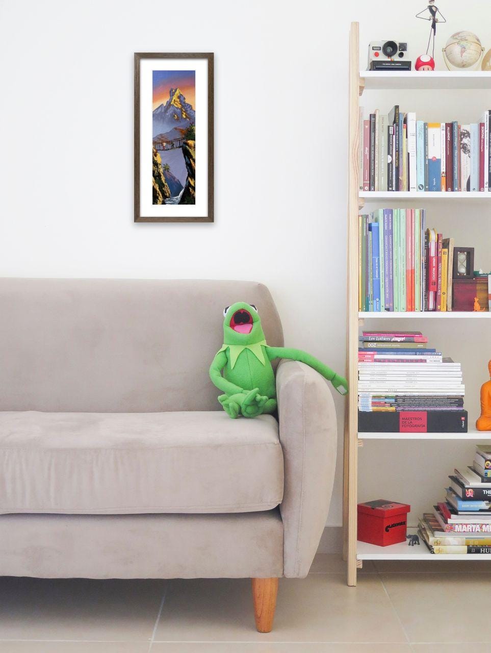 Golden Sunrise Over Fishtail – Vertical Himalayan Bridge Acrylic Canvas Painting