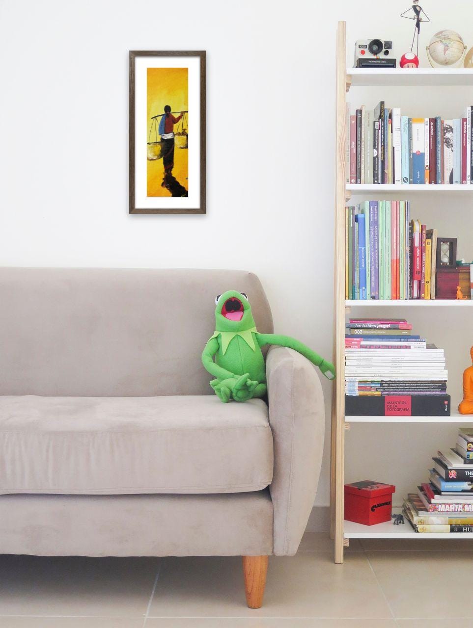 Village Life Silhouette – Acrylic Canvas Painting with Yellow Background