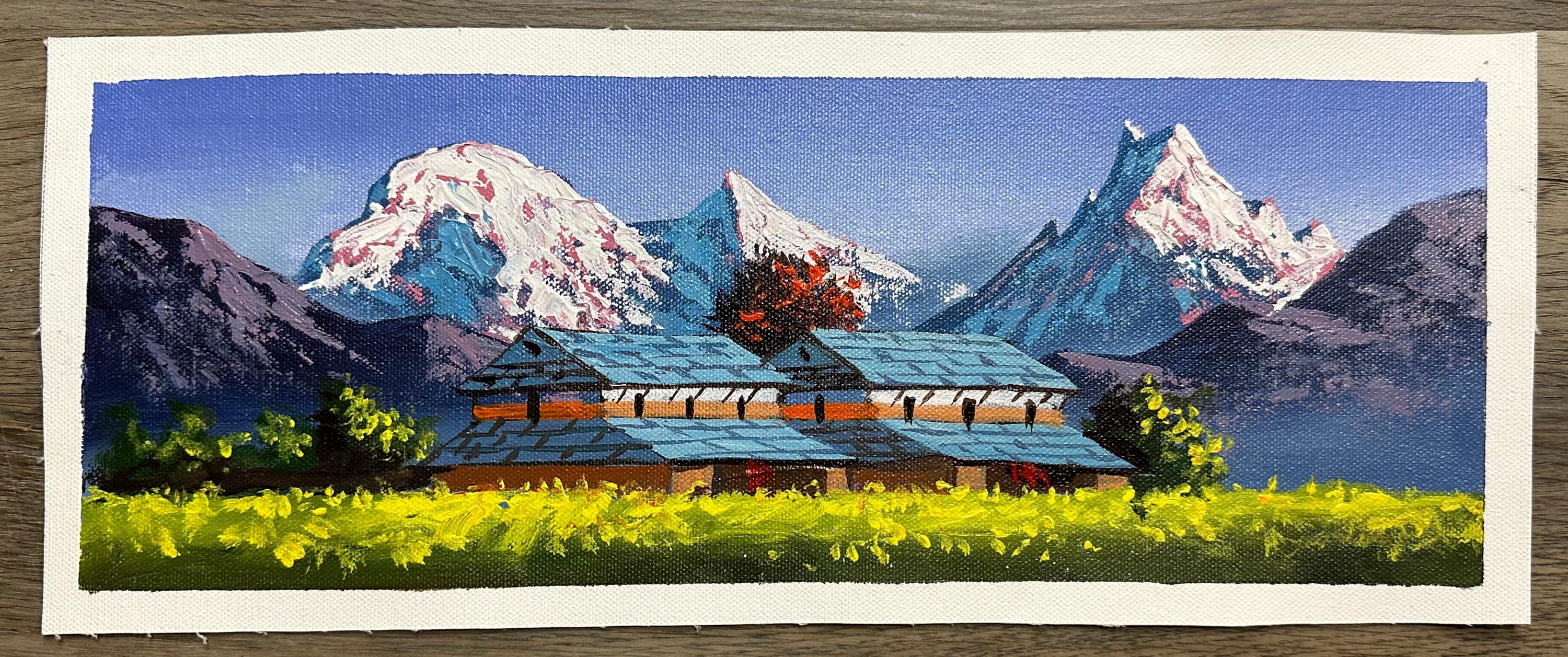 Annapurna & Machapuchare View – Traditional Himalayan Village House Painting