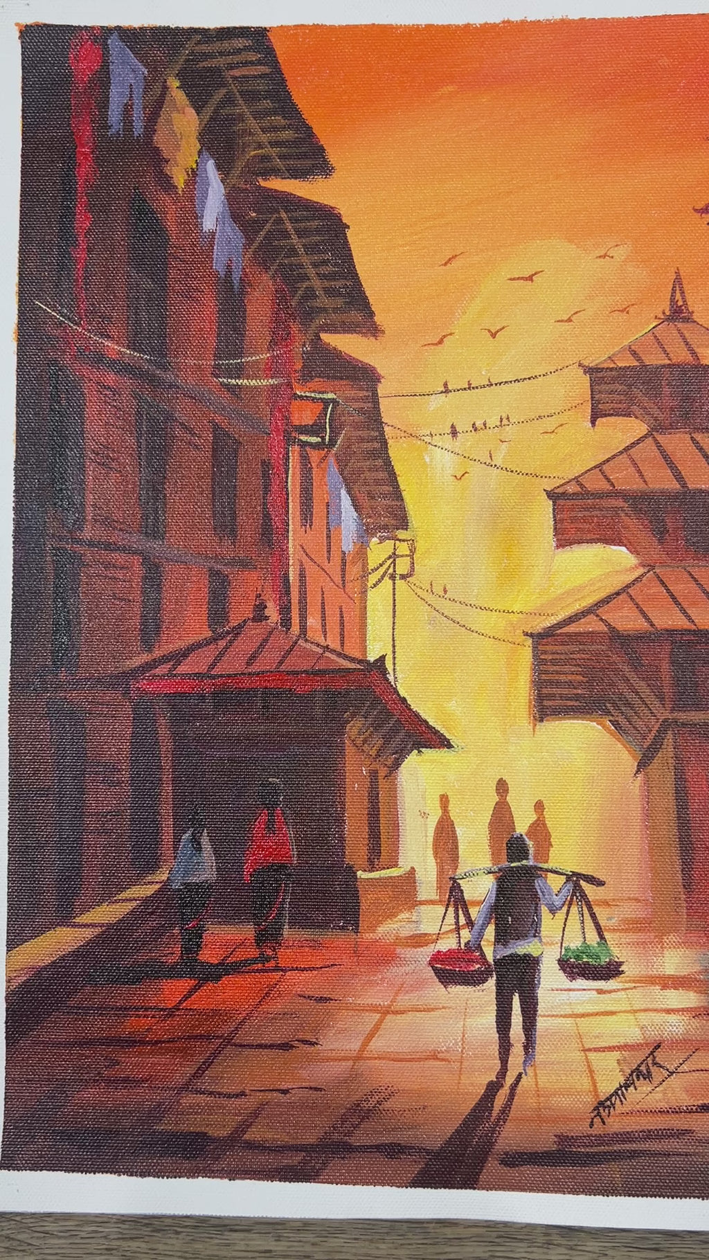 Kathmandu Morning Street – Hand-Painted Artwork